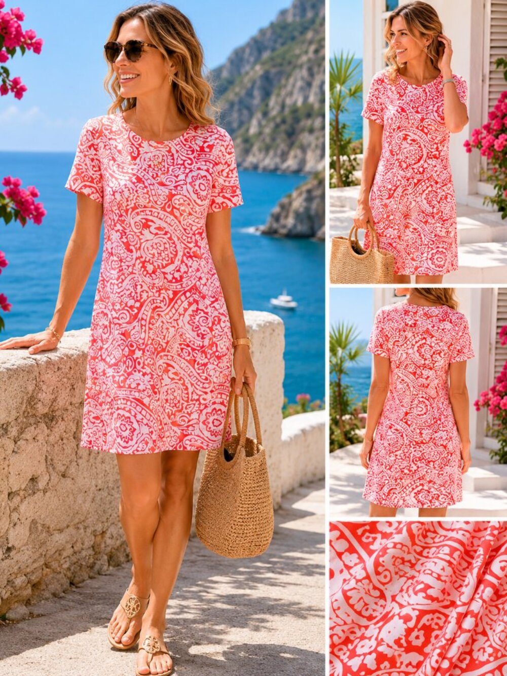 NWT $178 Jude Connally Women’s Orange Paisley Short Sleeve Dress Stretch XS